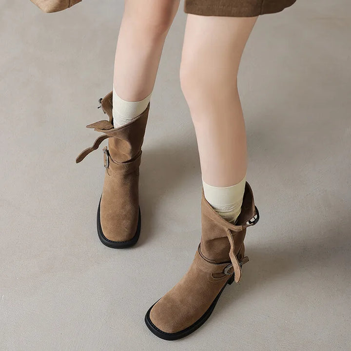 Duttini | Suede Buckle Boots in Black