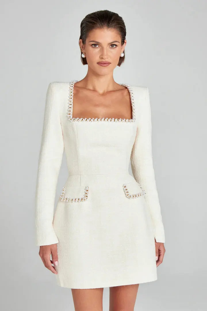 Duttini | Tweed Pearl Trim Blazer Mini Dress