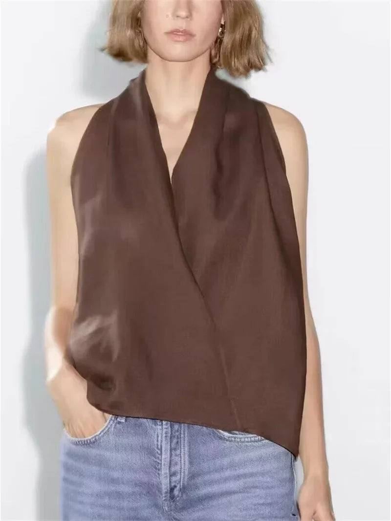 Duttini | Drape Linen Vest for Women in Natural
