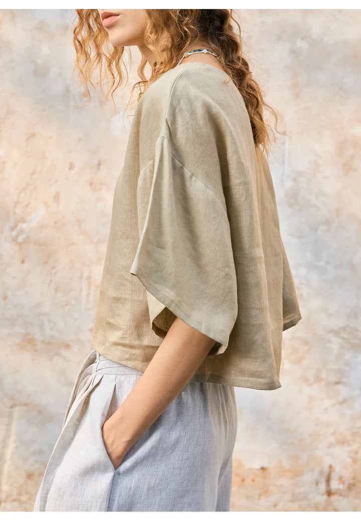 Duttini | Flared Sleeve Linen Pullover for Women