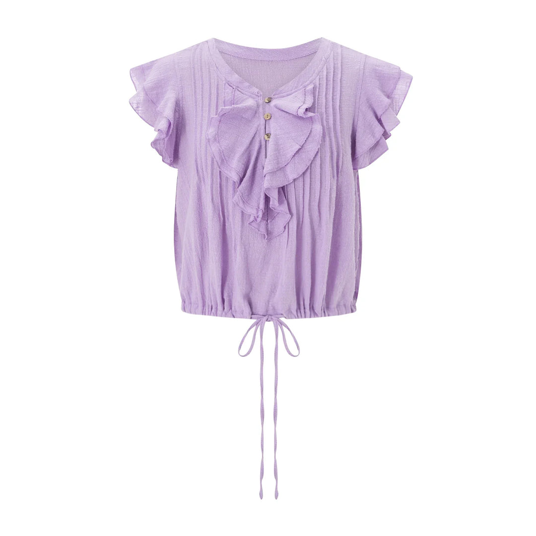 Duttini | Ruffle Front Gauze Crop Top for Women in White
