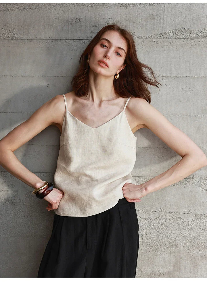 Duttini | Linen V-Neck Camisole Top for Women