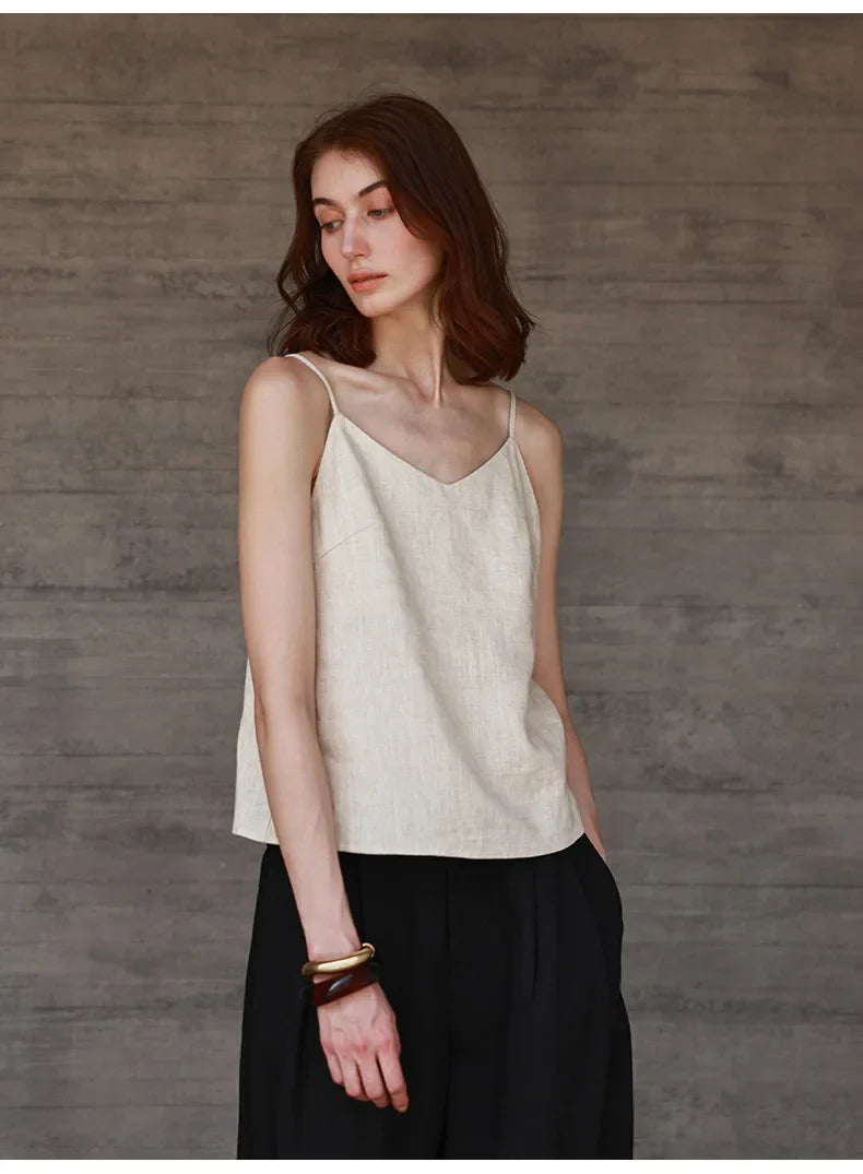 Duttini | Linen V-Neck Camisole Top for Women
