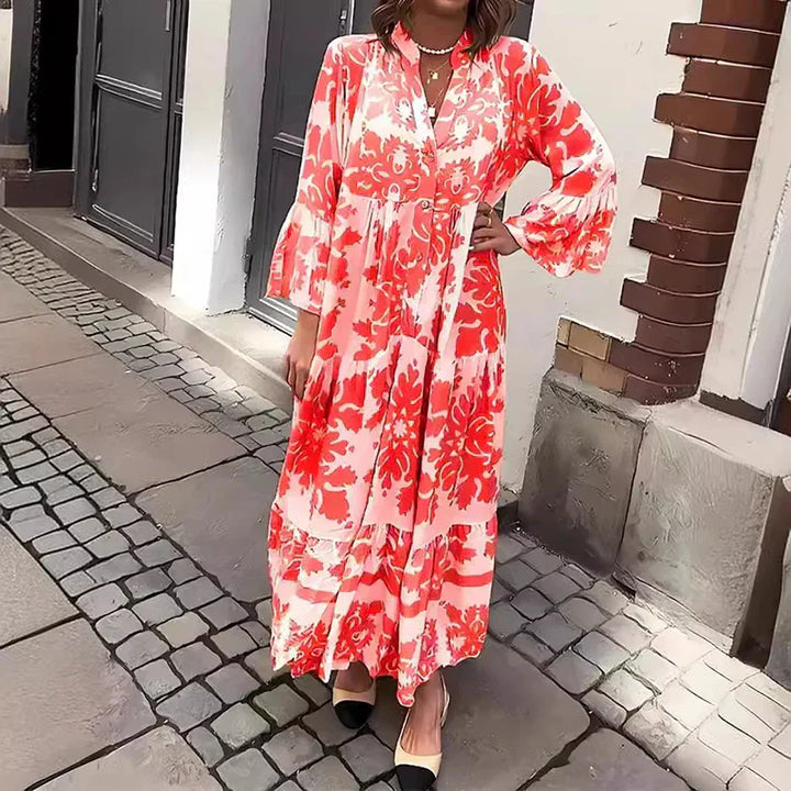Duttini | Boho Flowy Printed Draped Maxi Dress Casual