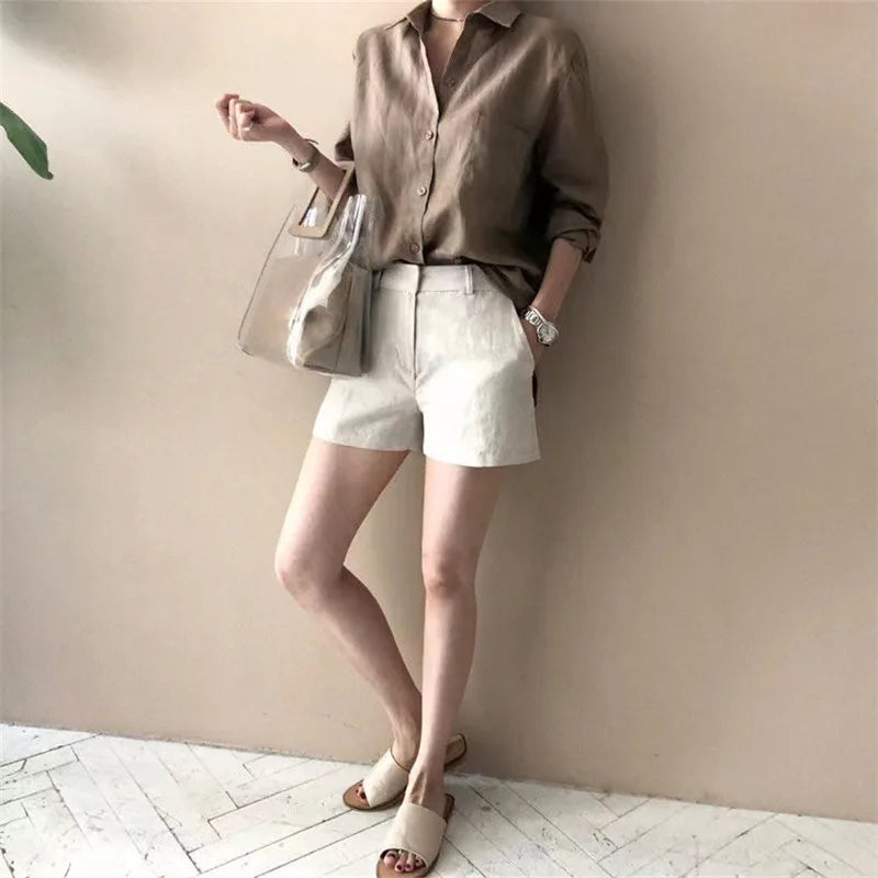 Duttini | Soft Linen Open Collar Shirt
