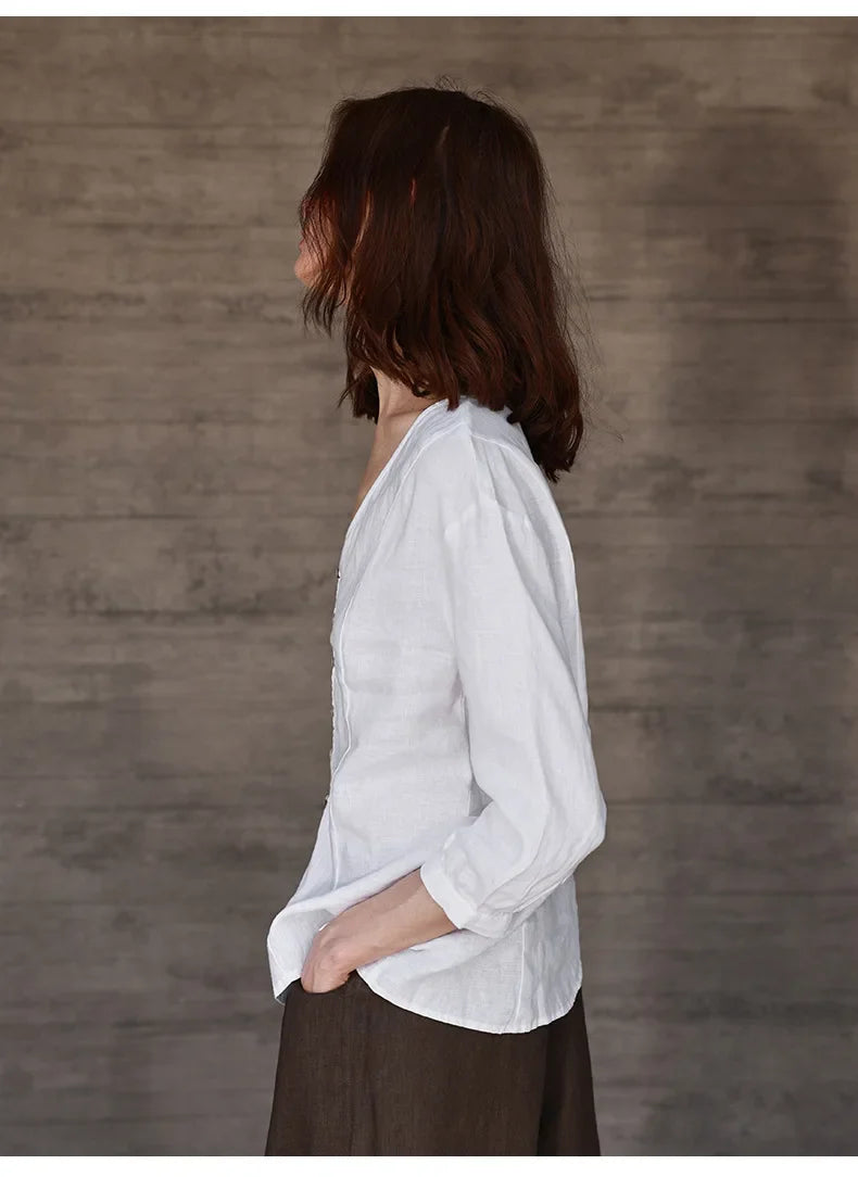 Duttini | Fitted V-Neck Linen Blouse for Women