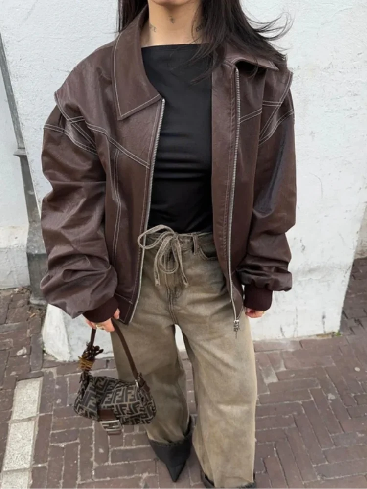 Duttini | Women’s Oversized Leather Bomber Jacket