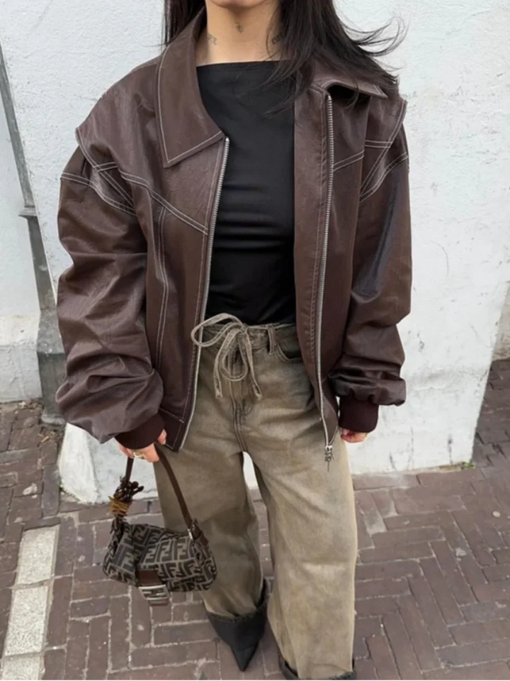 Duttini | Women’s Oversized Leather Bomber Jacket