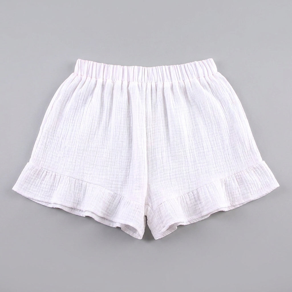 Duttini | Luxe Airy White Kimono Two-Piece Set With Flowing Ruffle Shorts