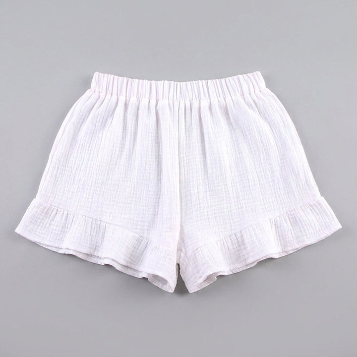 Duttini | Luxe Airy White Kimono Two-Piece Set With Flowing Ruffle Shorts