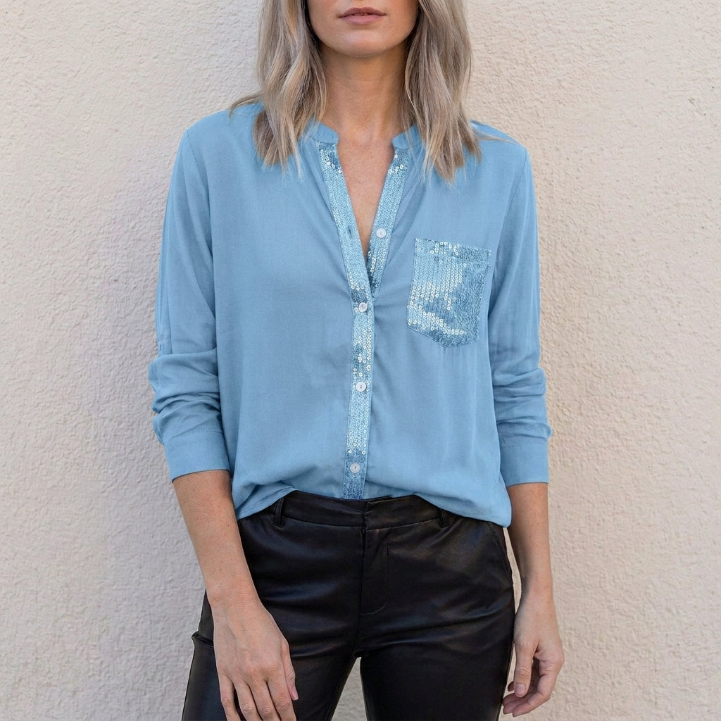 Duttini | Sculpted Relaxed Button-Front Statement Pocket Blouse