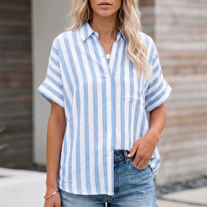 Duttini | Elegant Relaxed Striped Button-Up Blouse With Effortless Coastal Summer Style