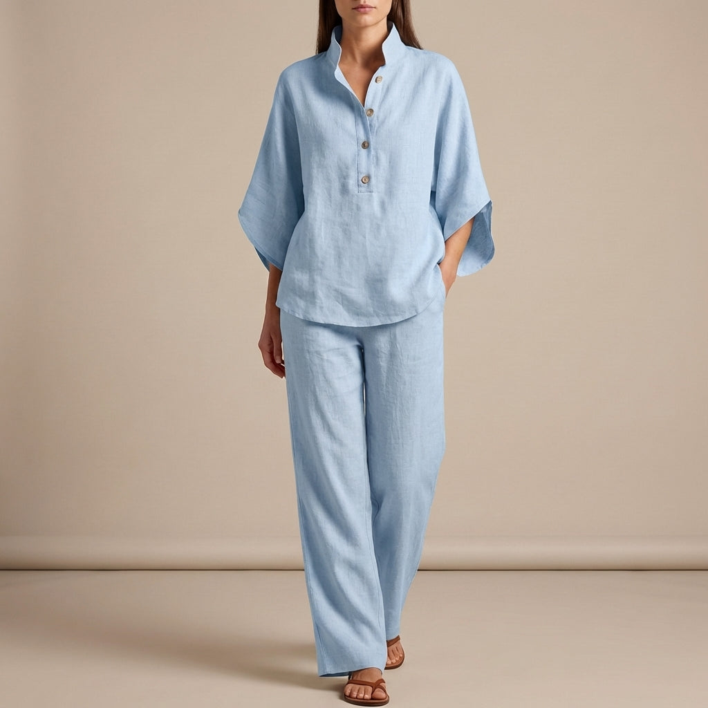 Duttini | Graceful Woven Two-Piece Relaxed Shirt And Wide-Leg Trouser Set For Urban Leisure