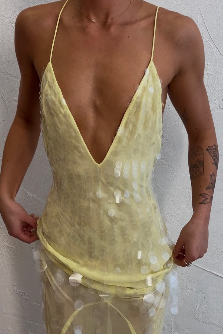 Duttini | Sequin Feathered Texture Maxi Dress