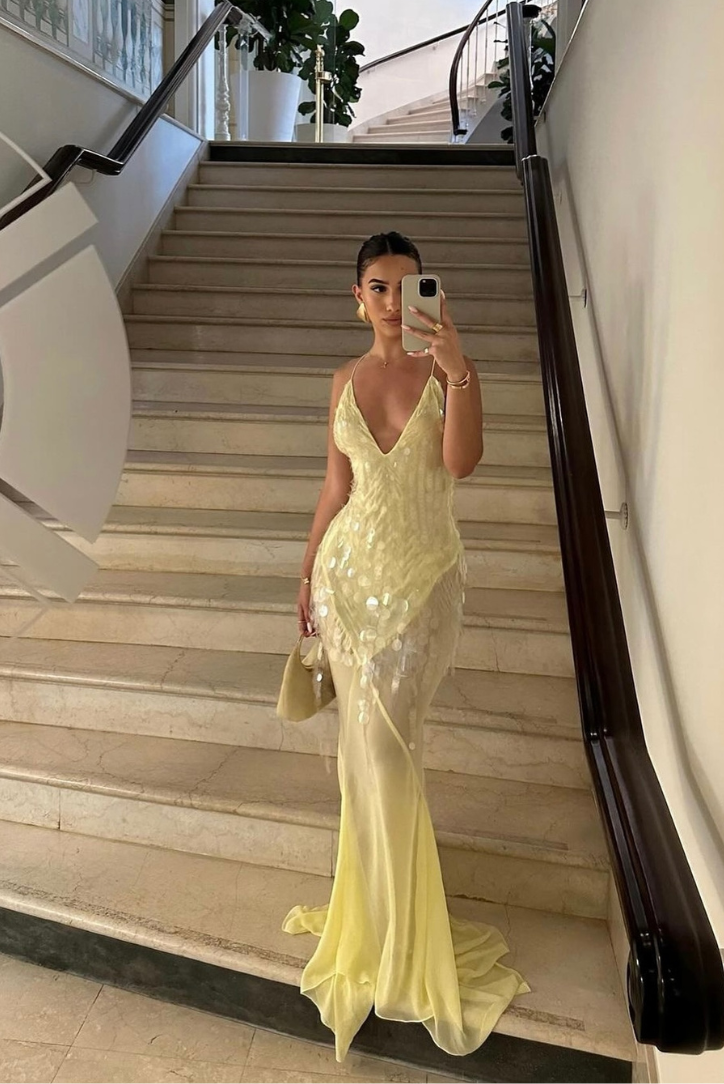 Duttini | Sequin Feathered Texture Maxi Dress