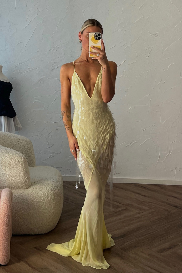 Duttini | Sequin Feathered Texture Maxi Dress