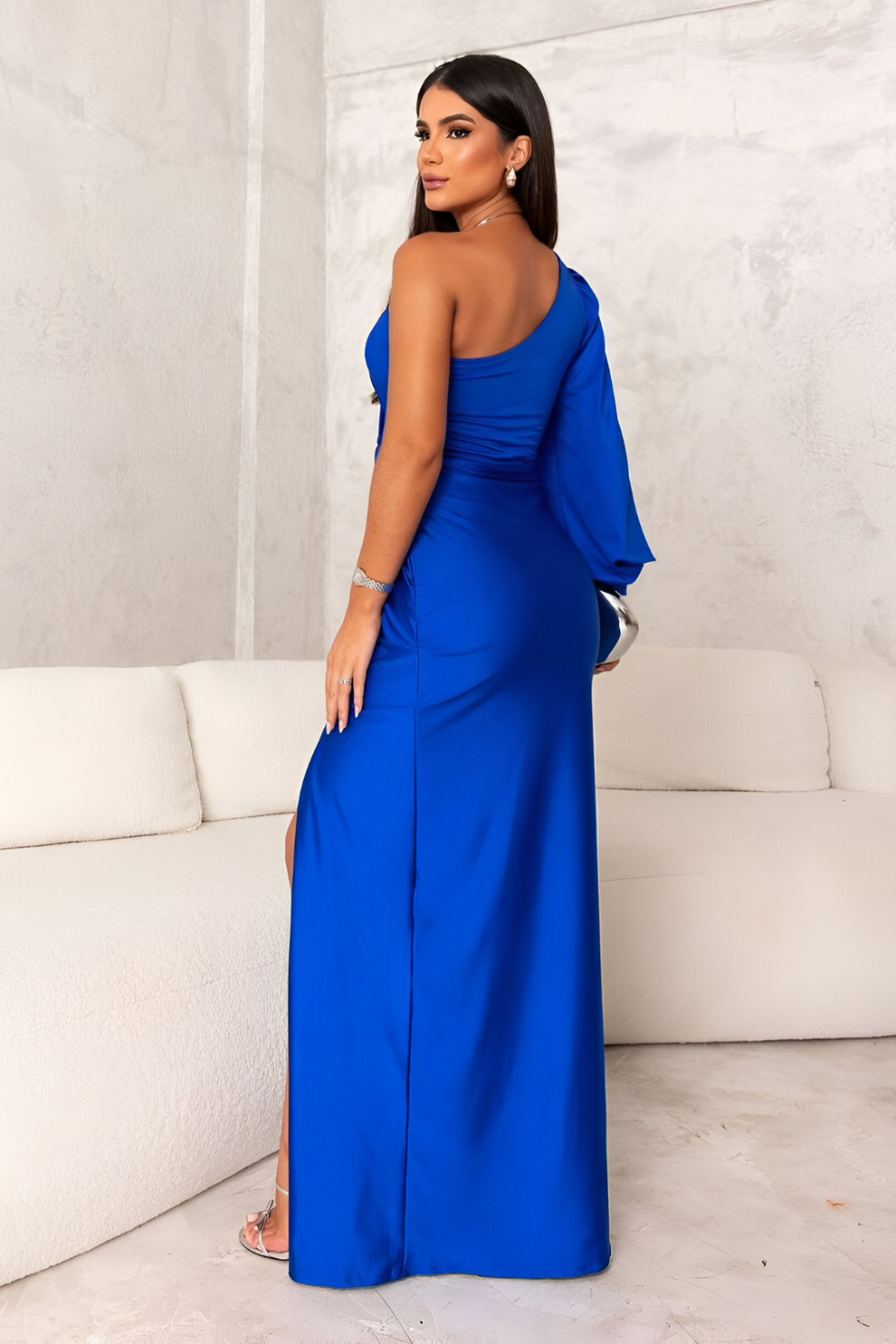 Duttini | Draped Sleeve One-Shoulder Maxi Dress