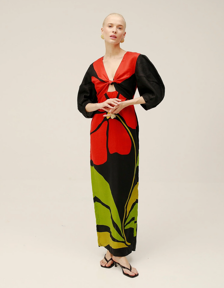 Duttini | Retro Stripe Mix Midi Tie-Front Dress