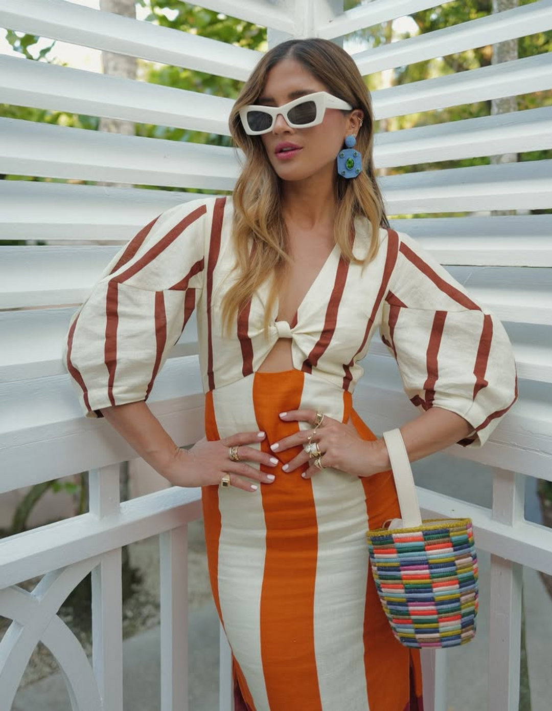 Duttini | Retro Stripe Mix Midi Tie-Front Dress