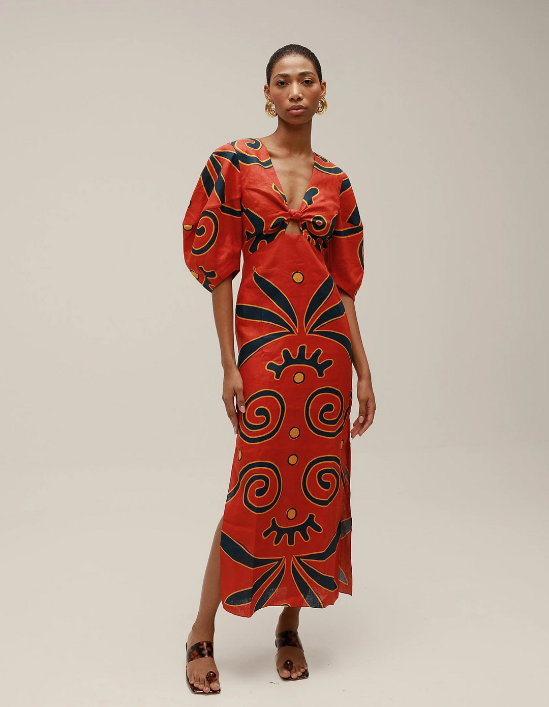 Duttini | Retro Stripe Mix Midi Tie-Front Dress