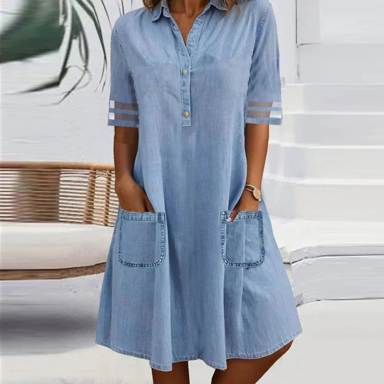 Duttini | Flowing Denim Mini Dress With Side Pockets with Graceful Drape