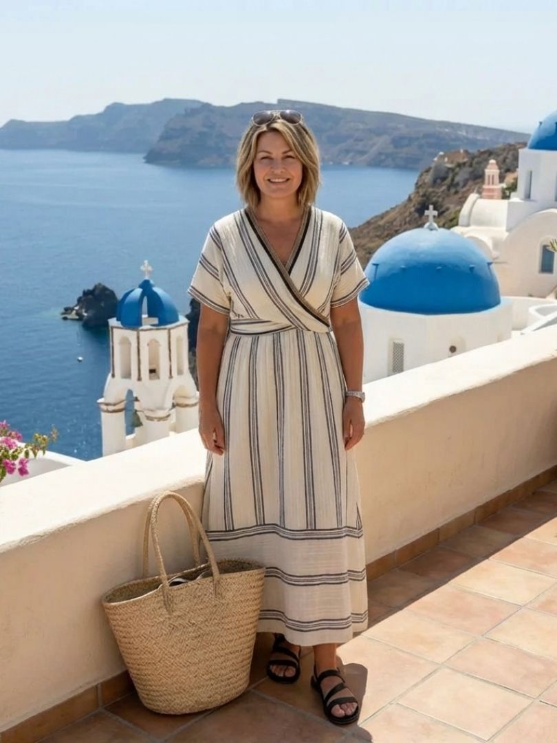 Duttini | Luxe V Neck Short Sleeve Wrap Waist Midi Dress