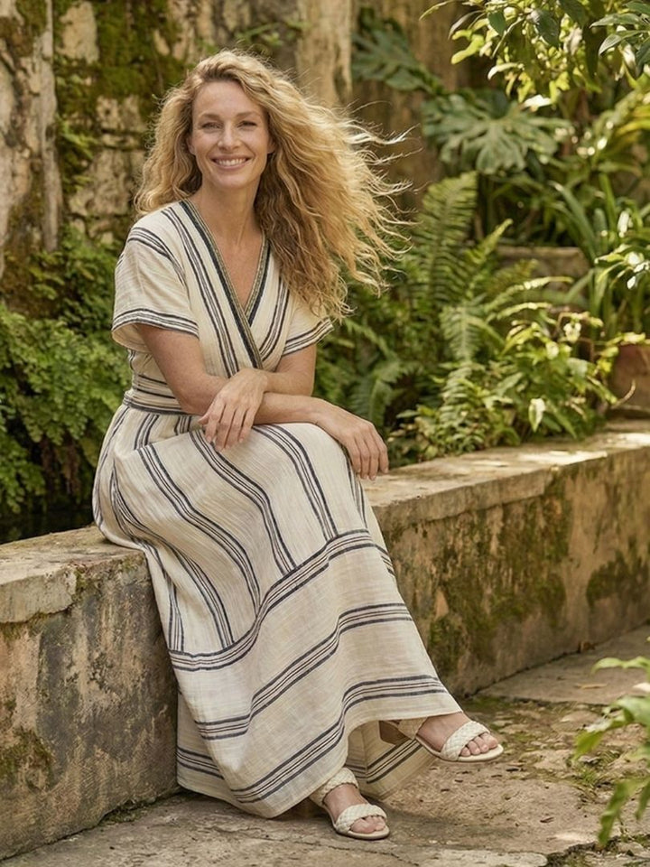 Duttini | Luxe V Neck Short Sleeve Wrap Waist Midi Dress