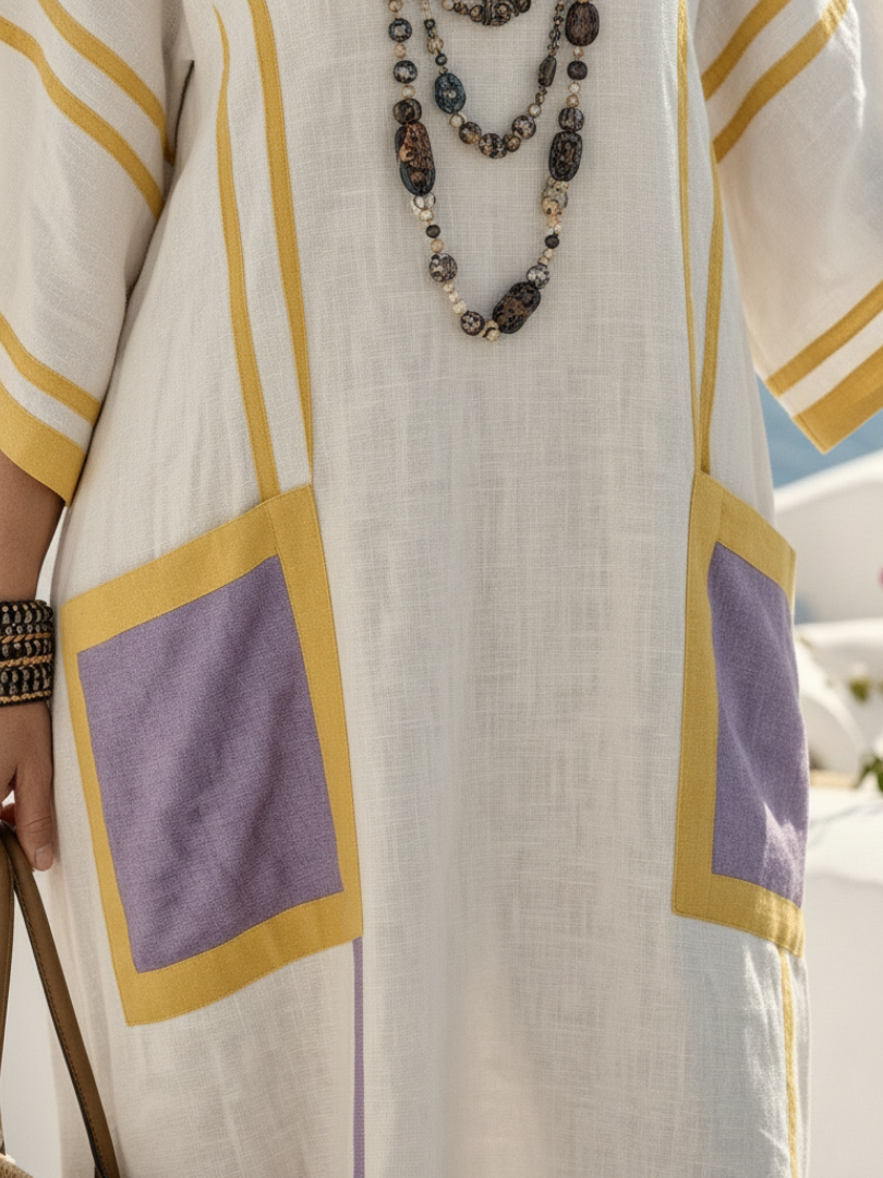 Duttini | Flowing V Neck Short Sleeve Pocket Maxi Dress