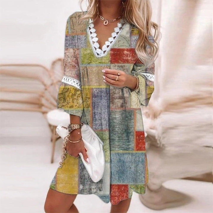 Duttini | Boho Loose Fit Printed Mini Dress Evening
