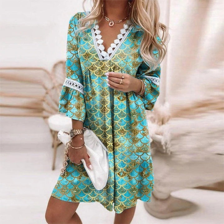 Duttini | Boho Loose Fit Printed Mini Dress Evening
