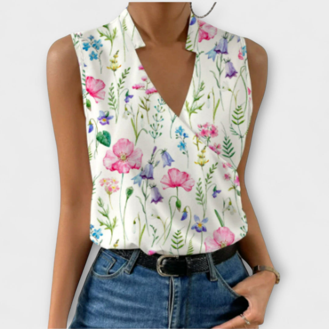 Duttini | Modern Sleeveless Wrap V-Neck Top Collared Blouse