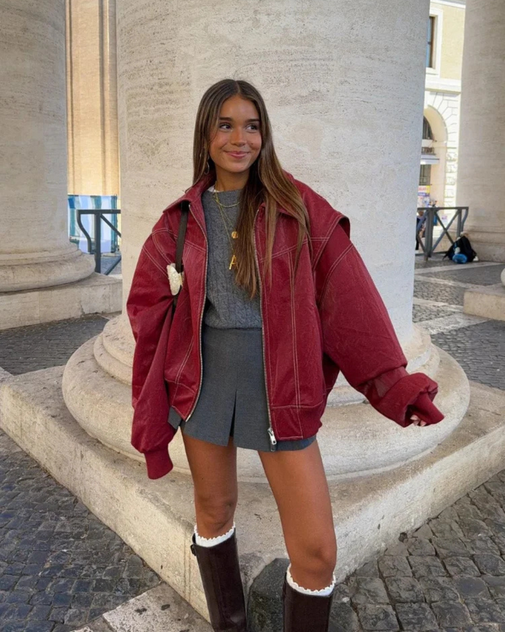 Duttini | Women’s Oversized Leather Bomber Jacket