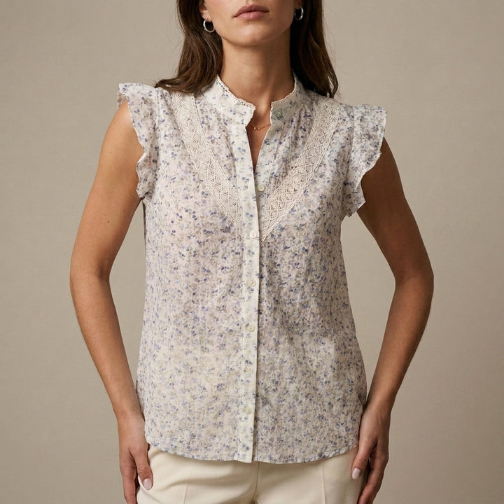 Duttini | Romantic Sleeveless Blouse With Lace Trim And Ruffles
