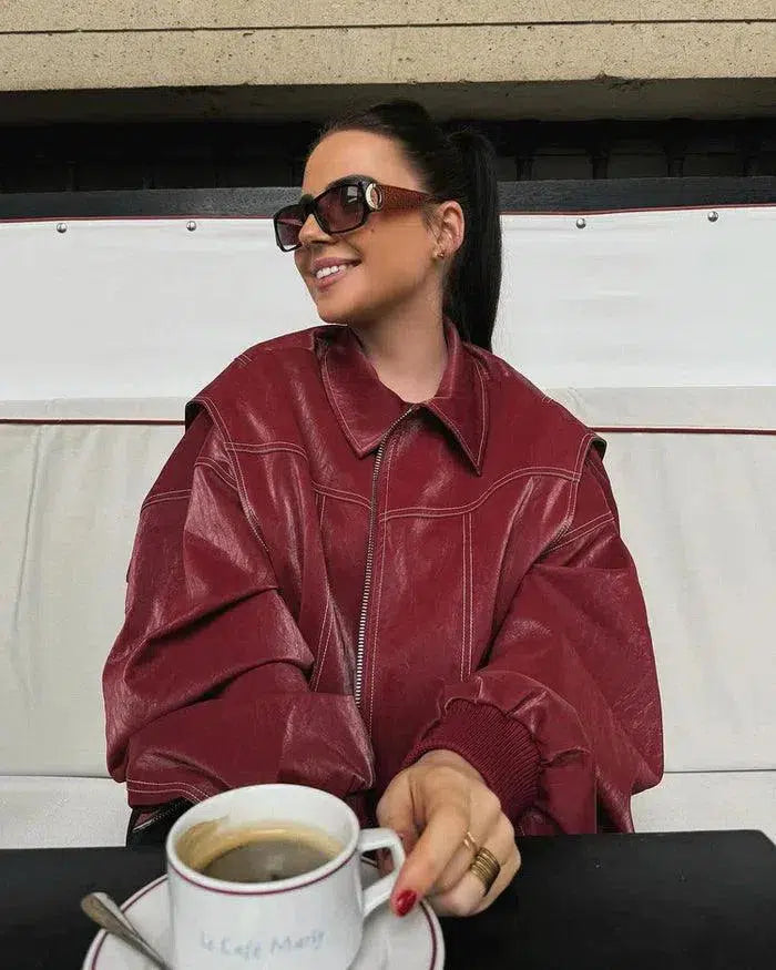 Duttini | Glossy vegan leather bomber jacket