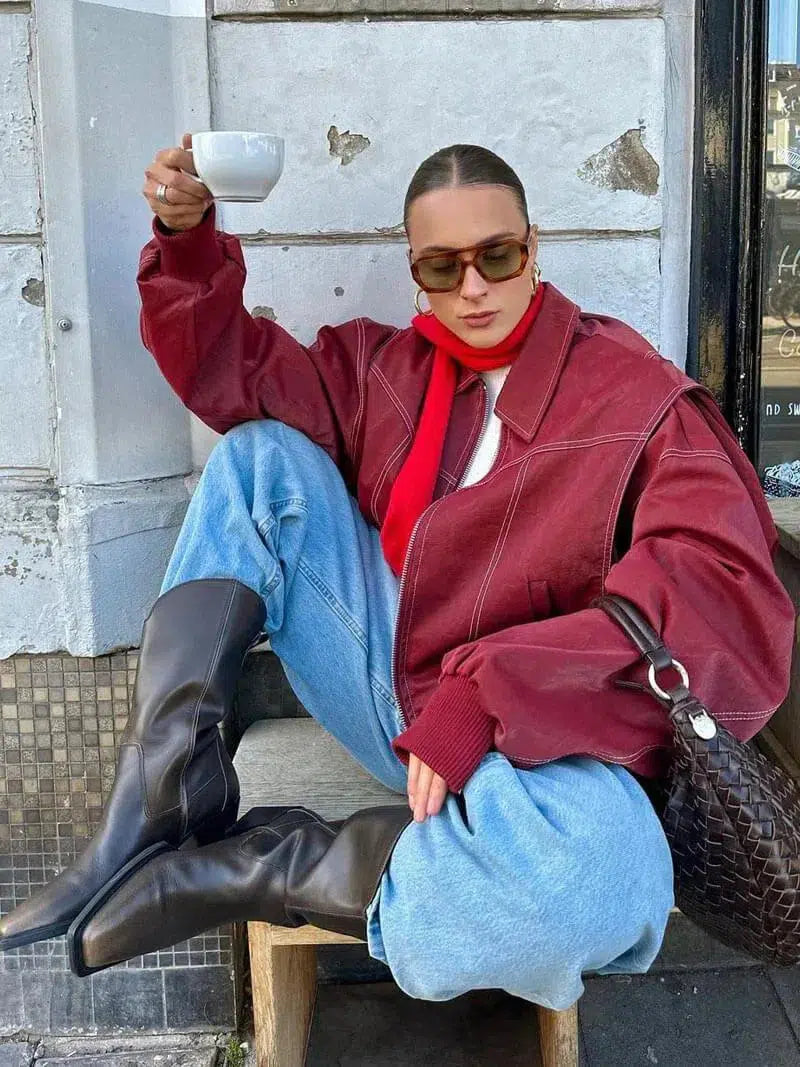 Duttini | Glossy vegan leather bomber jacket