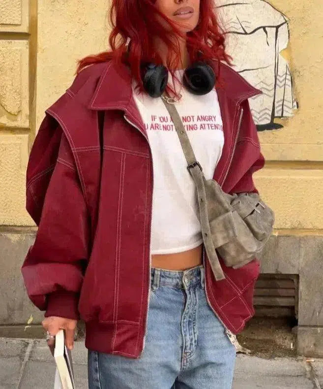 Duttini | Glossy vegan leather bomber jacket