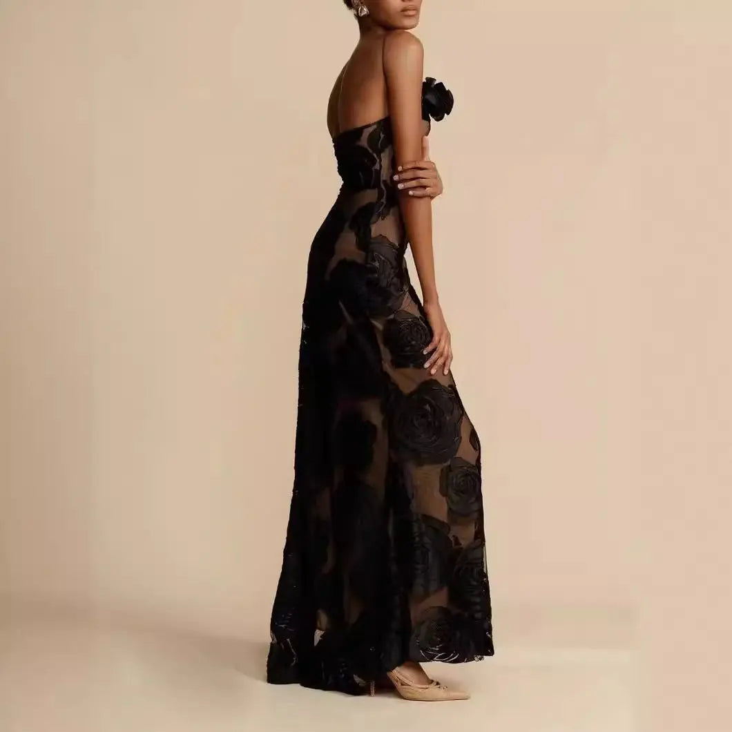 Duttini | Strapless Floral Evening Gown