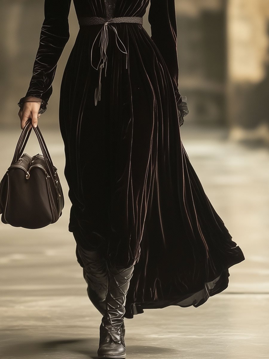Duttini | Velvet V-Neck Evening Dress