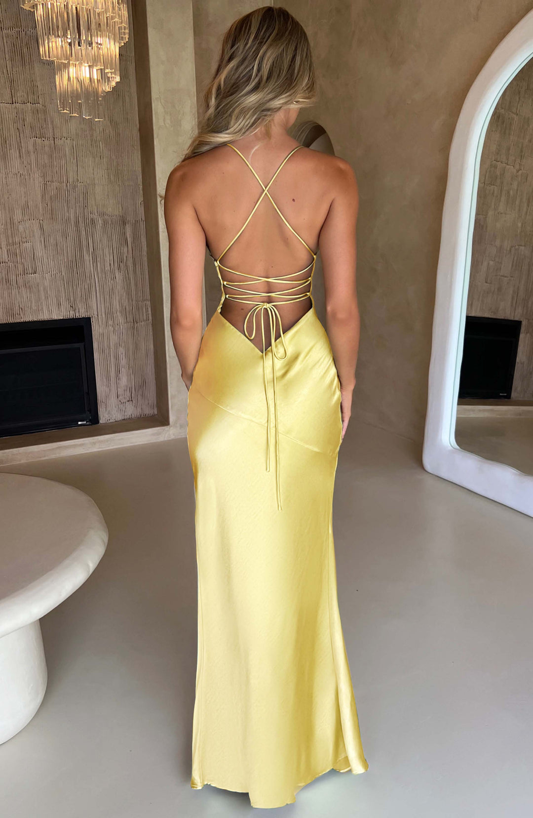 Duttini | Satin Split Spaghetti Strap Gown