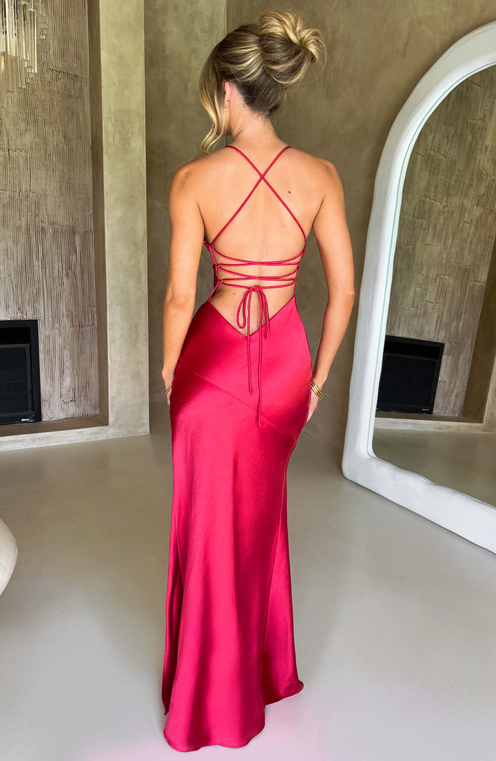 Duttini | Satin Split Spaghetti Strap Gown
