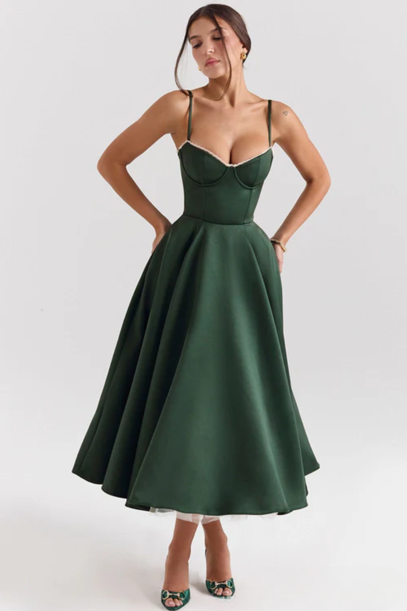 Duttini | Corset Bodice Midi Cocktail Dress