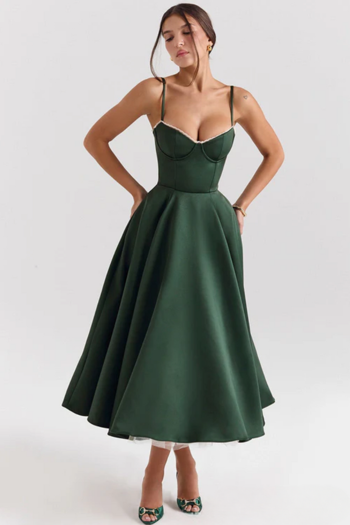 Duttini | Corset Bodice Midi Cocktail Dress