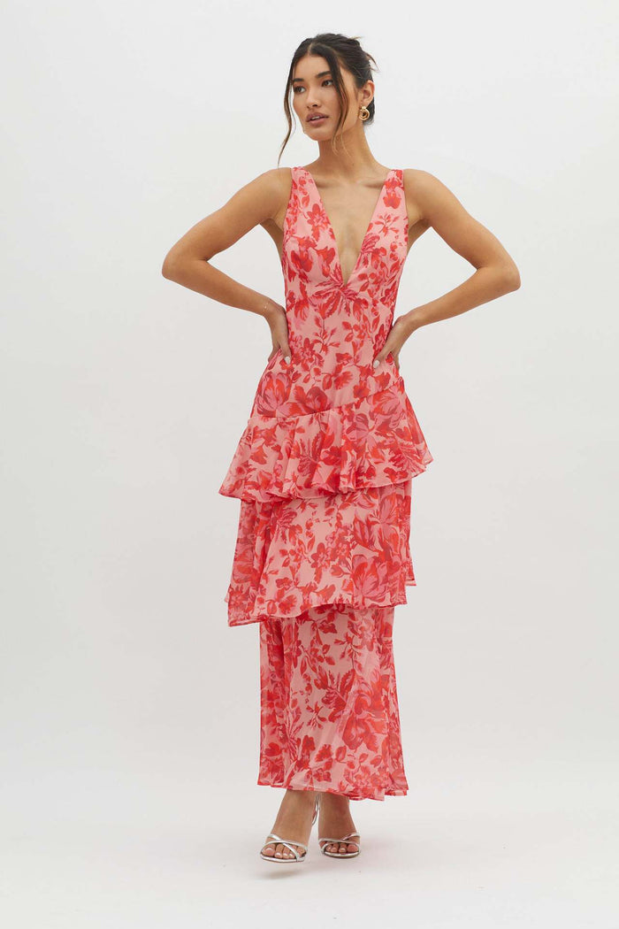 Duttini | Tiered Floral Chiffon Maxi Dress