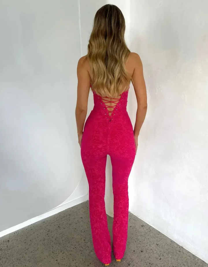 Duttini | Strappy Corset Detail Lace Jumpsuit