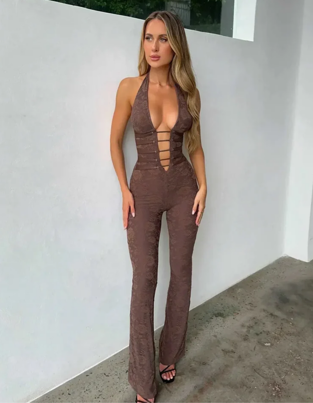 Duttini | Strappy Corset Detail Lace Jumpsuit