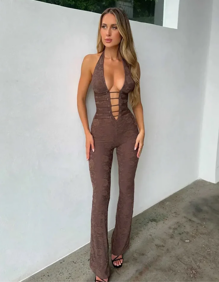 Duttini | Strappy Corset Detail Lace Jumpsuit