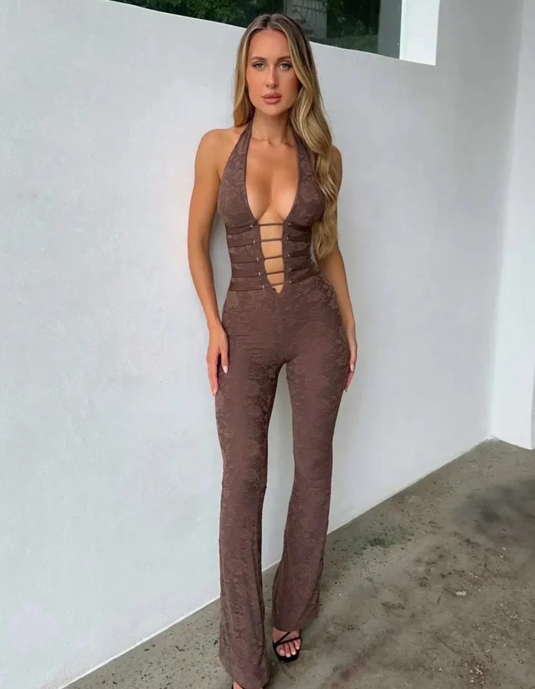 Duttini | Strappy Corset Detail Lace Jumpsuit