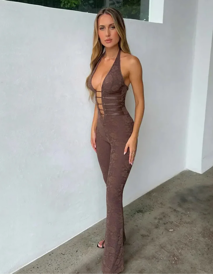Duttini | Strappy Corset Detail Lace Jumpsuit