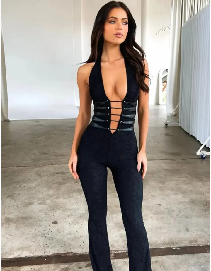 Duttini | Strappy Corset Detail Lace Jumpsuit