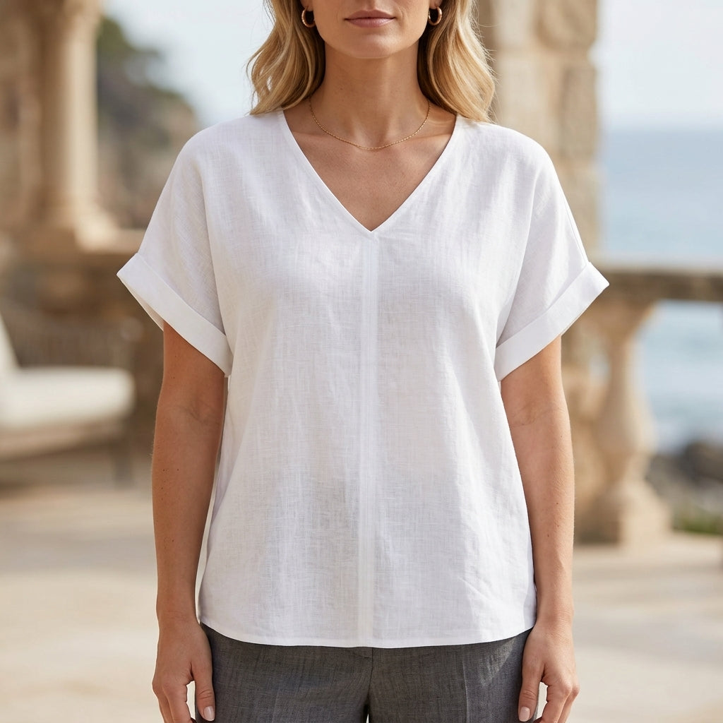 Duttini | Effortless V-Neck Relaxed Fit Coastal Blouse